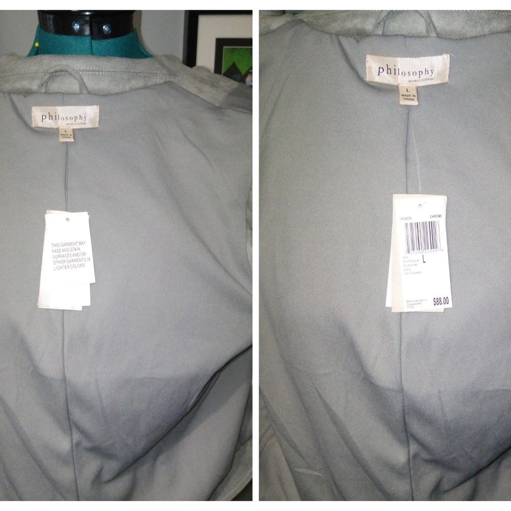 Philosophy Gray Faux Suede Moto Vest Sz L NWT - Picture 13 of 16